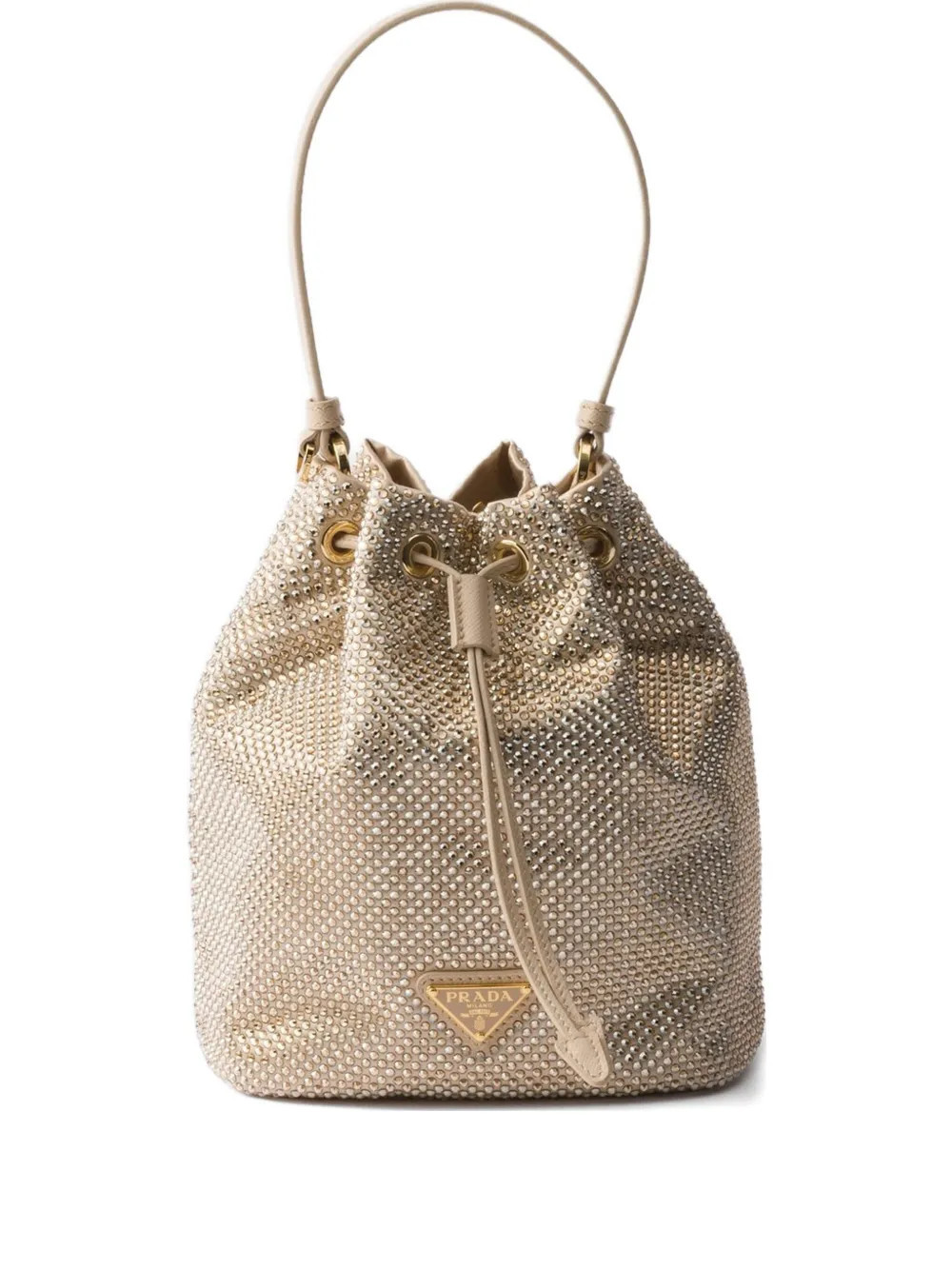 Prada mini crystal-embellished drawstring bucket bag - Neutrals | Farfetch Global