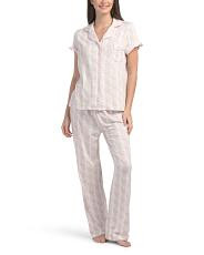 2pc Notch Collar Short Sleeve Floral Bow Print Pajama Set | TJ Maxx