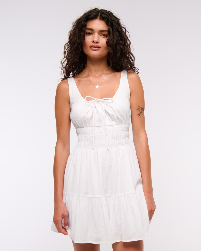 Smocked Tie-Front Mini Dress | Abercrombie & Fitch (US)