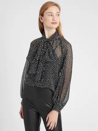 Petite Velvet Dot Tie-Neck Blouse | Banana Republic (US)