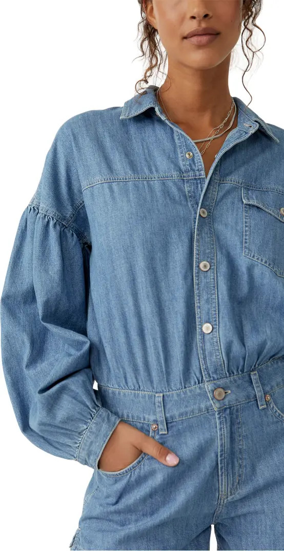 Zodiac Long Sleeve Cotton Chambray Romper | Nordstrom Rack