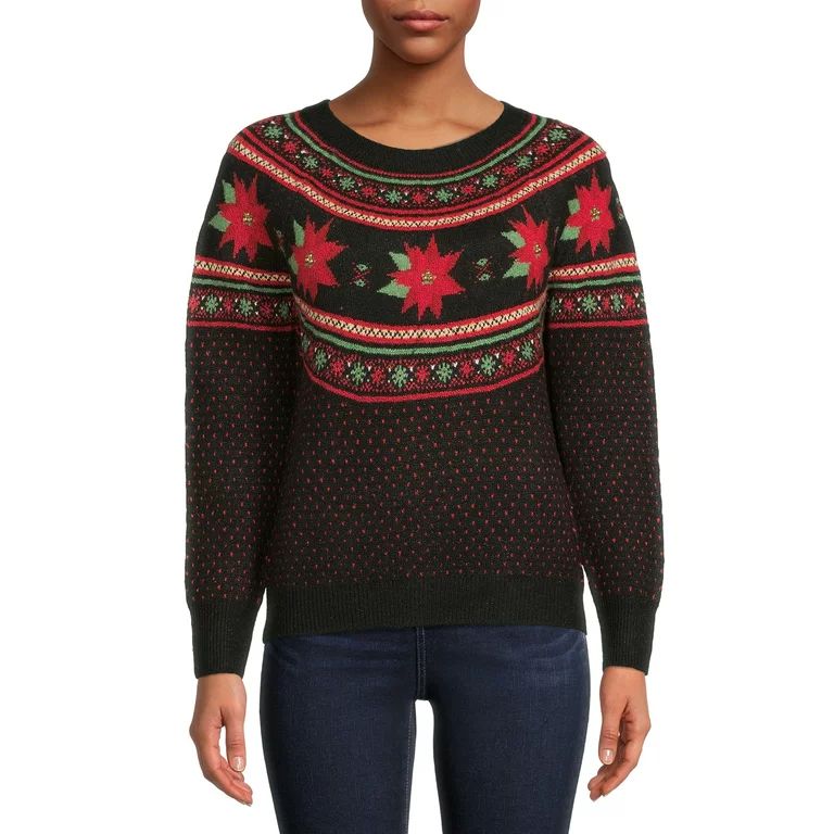Holiday Time Women's Poinsettia Sweater - Walmart.com | Walmart (US)