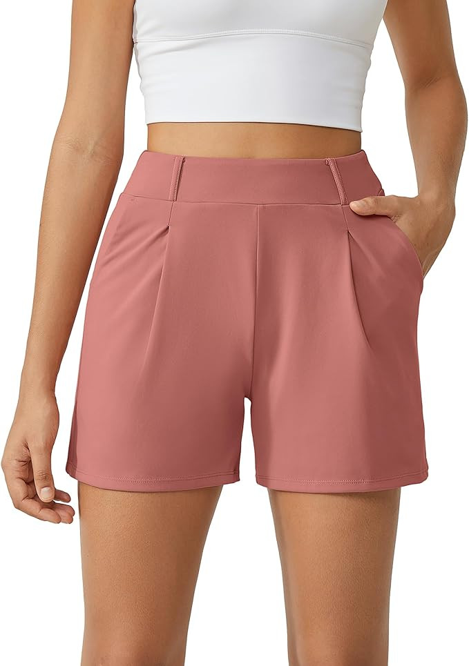 G4Free EverGoing Dressy Casual Shorts for Women 5" High Waisted Summer Lounge Pleated Shorts with... | Amazon (US)
