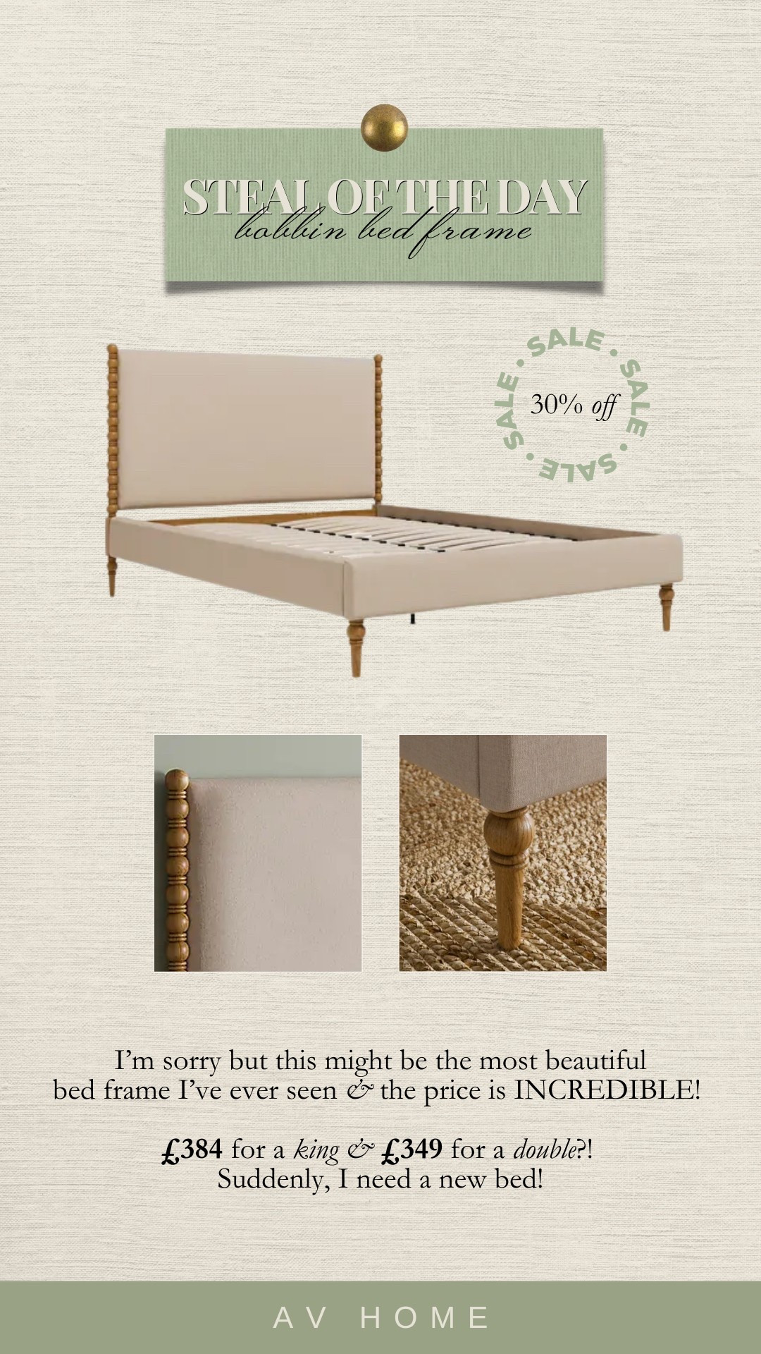 The most beautiful neutral bed frame with bobbin details & turned wood legs, on sale for 30% off!

#LTKuk #LTKsale #LTKhome
