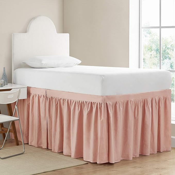 Dorm Sized Cotton Bed Skirt Panel with Ties (3 Panel Set) - Darkened Blush | Amazon (US)