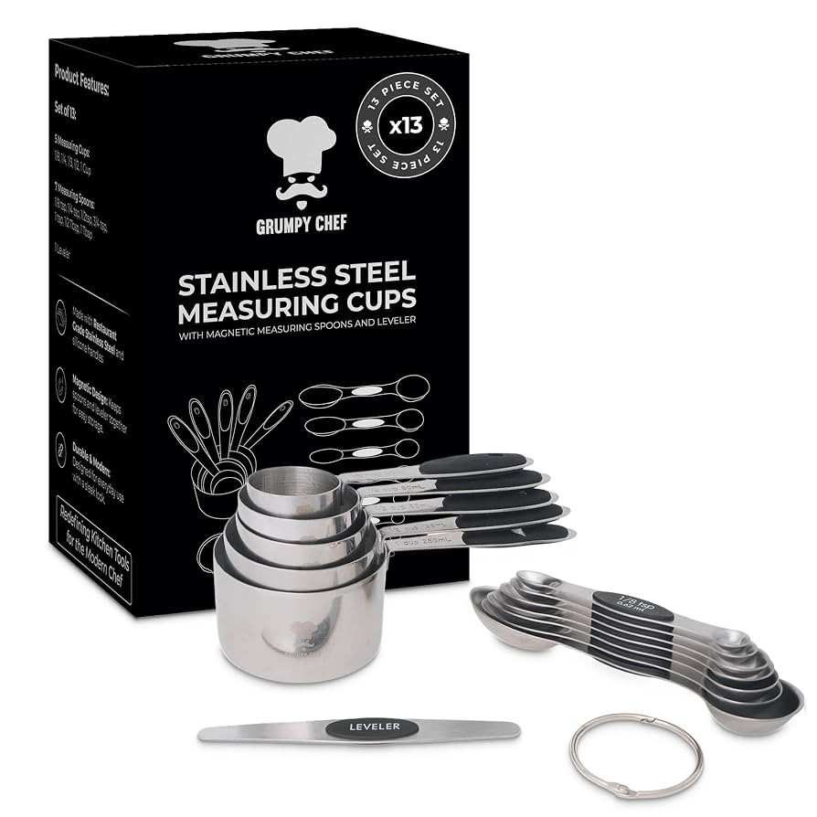 GRUMPY CHEF Stainless Steel Measuring Cups and Spoons Set with Magnetic Leveler – 13-Piece Nest... | Amazon (US)