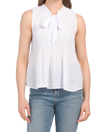 Pleated Sleeveless Top With Tie Front | TJ Maxx