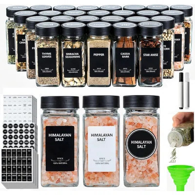 24Pcs Spice Jars Containers with Labels,4oz Black Seasoning Bottles with Shaker Lids for Rack | Wayfair North America