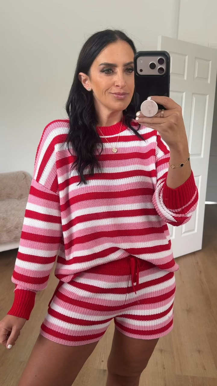 Beach Riot Stripe Cotton Cover Up Sweater and shorts wearing size medium 