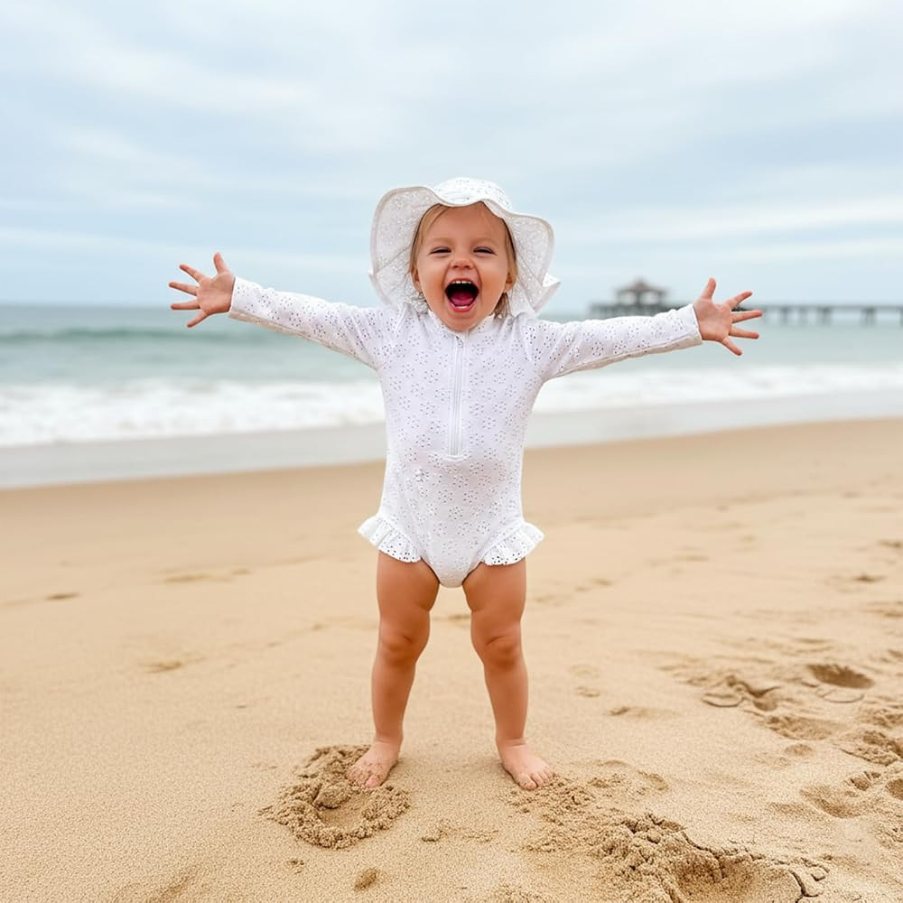 Yccutest Toddler Girl Solid Swimsuit Baby Long Sleeve Rash Guard Bathing Suit Girl One Piece Holl... | Amazon (US)