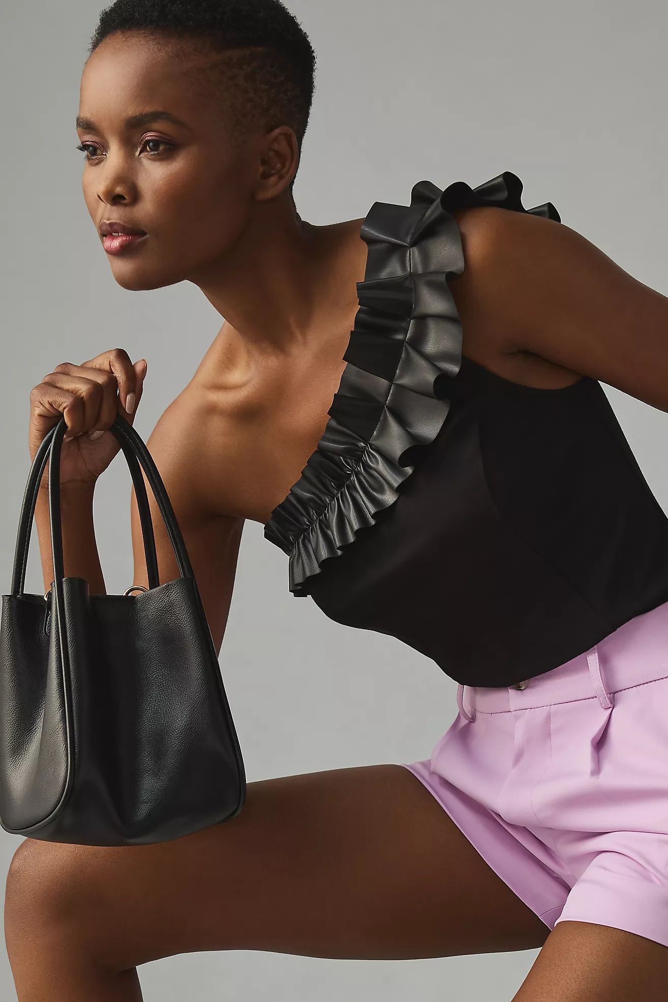 Sunday in Brooklyn One-Shoulder Ruffled Faux Leather Top | Anthropologie (US)