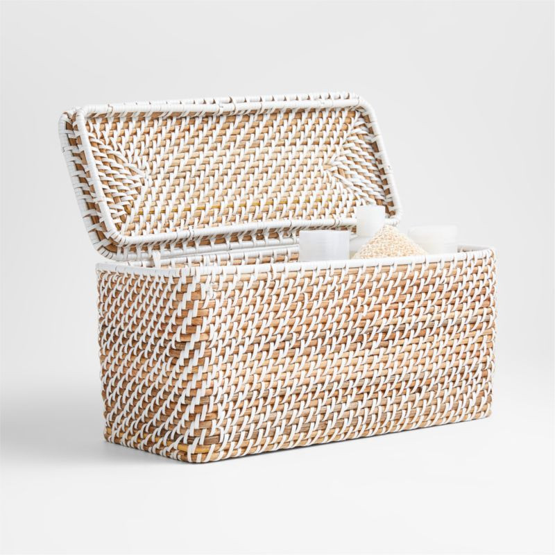 Sedona White Lidded Rectangular Tote + Reviews | Crate & Barrel | Crate & Barrel