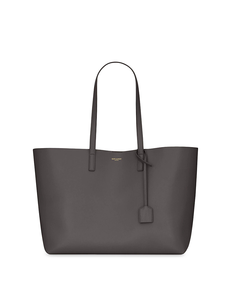 Women's Shopping Saint Laurent Tote Bag in Leather - Storm | Saks Fifth Avenue