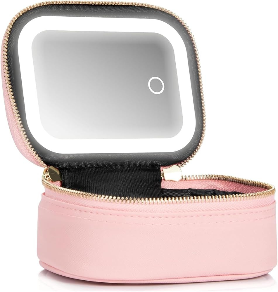 Mini Makeup Bag with Led Mirror, Small Travel Make up Bag 3 Light Modes Adjustable Brightness, fo... | Amazon (US)