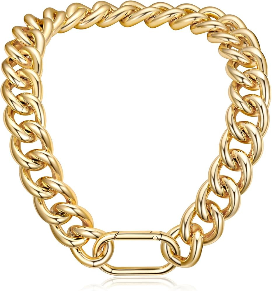 U7 Lightweight Chunky Gold Necklace, Thick Aluminum Cuban Link Chain for Women Trendy, Chic Punk ... | Amazon (US)
