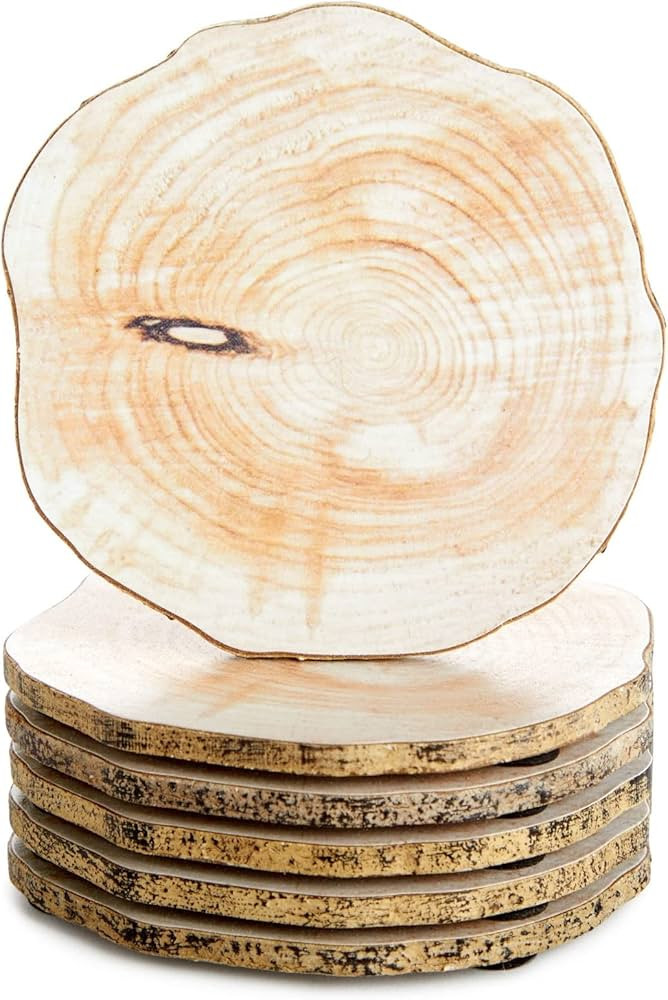 Juvale 6-Pack Round Textured Print Wood Coasters for Drinks, Bar, Kitchen Home, Living Room, Tabl... | Amazon (US)