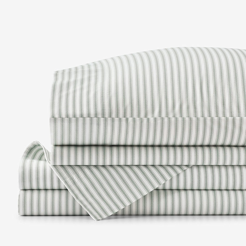 Lucenda Classic Cool Cotton Percale Bed Sheet Set - Textured Stripe Gold, Full - Yellow | The Company Store | The Company Store