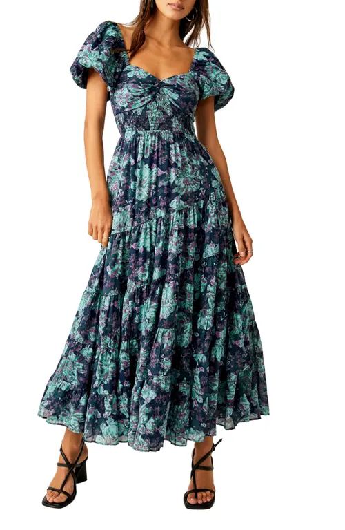 Free People Sundrenched Floral Tiered Maxi Sundress in Emerald Combo at Nordstrom, Size X-Large | Nordstrom