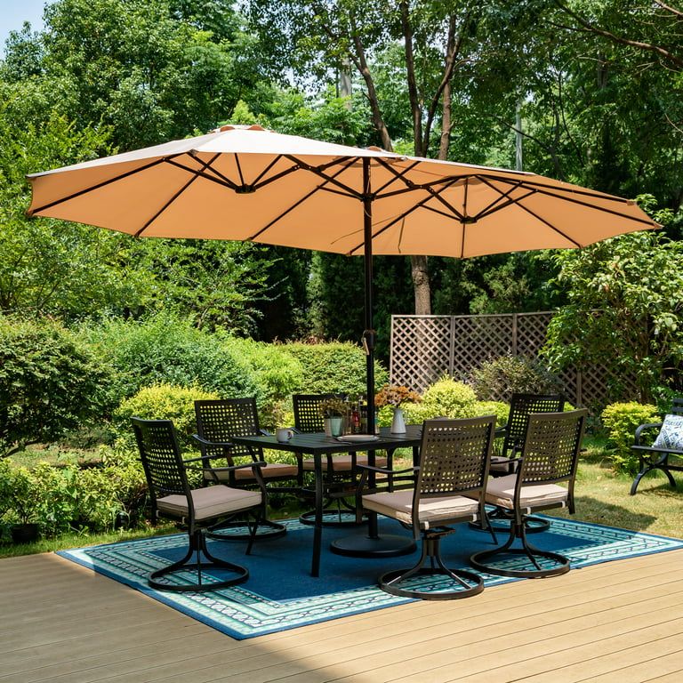 MF Studio 15ft Double-Sided Patio Umbrella with Base Large Outdoor Table Umbrella Beige | Walmart (US)