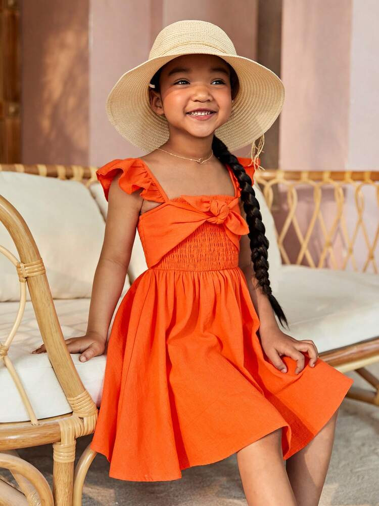 SHEIN Toddler Girls Ruffle Trim Bow Front Dress | SHEIN