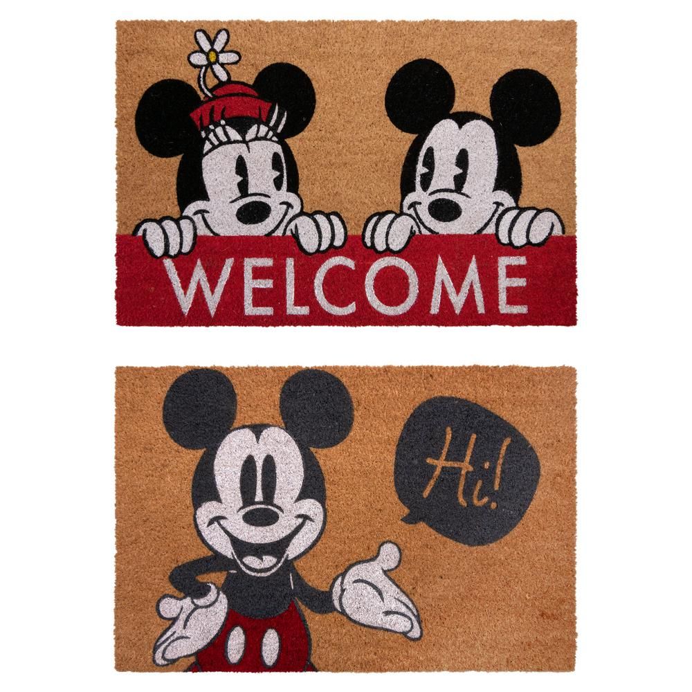 Disney Mickey Mouse Hi and Welcome 20 in. x 34 in. Coir Door Mat (2-Pack), Multi-Colored | The Home Depot