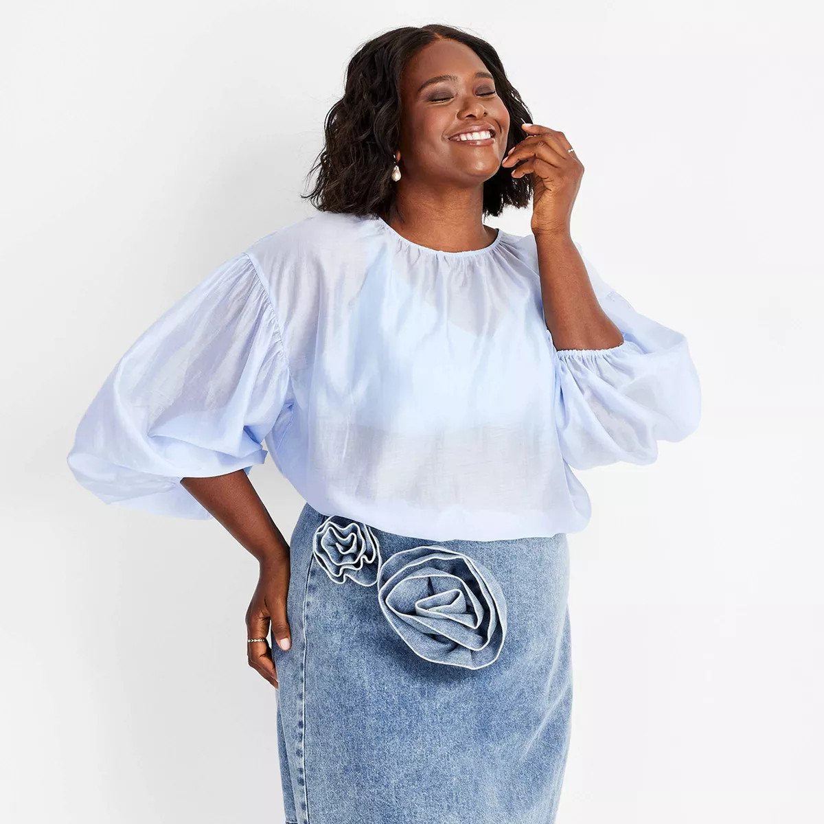 Women's Sheer Balloon Long Sleeve Blouse - Future Collective Cream 3X | Target