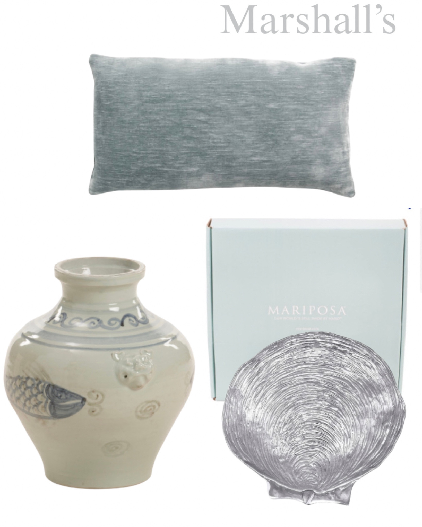 Marshall’s designer finds! Seashell platter, blue vase, fish, velvet pillow, French, coastal, tabletop, kitchen, livingroom, decor.

#LTKSaleAlert #LTKHome