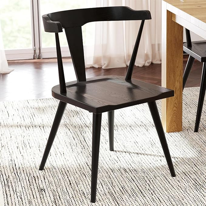 POLY & BARK Mid Century Modern Enzo Black Dining Chair – Solid Oak Wood Splat Back Chair, 18" S... | Amazon (US)