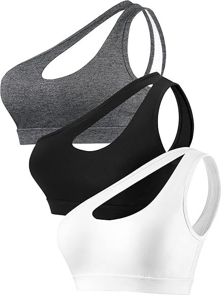 Geyoga 3 Pieces One Shoulder Sports Bra Running Removable Padded Yoga Top Cute Workout Black Bra ... | Amazon (US)