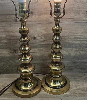 Pair Of Vtg 24 Inch Brass Brushed Gold Stacked Ball Table Lamps Cottagecore | eBay US