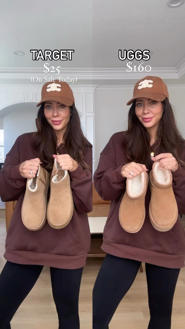 I can’t believe found a similar pair for only $25 (they’re on sale today) I sized up to a 7 on both pairs. #fallboots #winterboots #uggs #targetdeals 

#LTKSaleAlert #LTKShoeCrush #LTKSeasonal