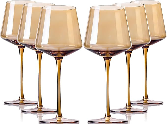 Amber Wine Glasses Set Of 6 - Crystal Colorful Wine Glasses With Long Stem and Thin Rim,Modern Co... | Amazon (US)