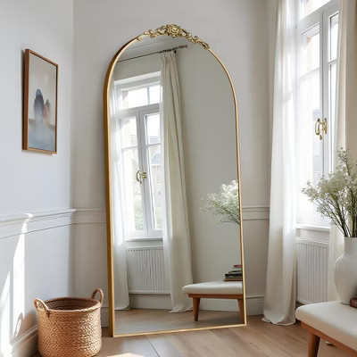 71"x31" Gold Arched Mirror, Thin Aluminum Alloy Framed Full-Length Mirror with Stand, Vanity Mirror for Bathroom, Bedroom, Living/Dressing Room | Target