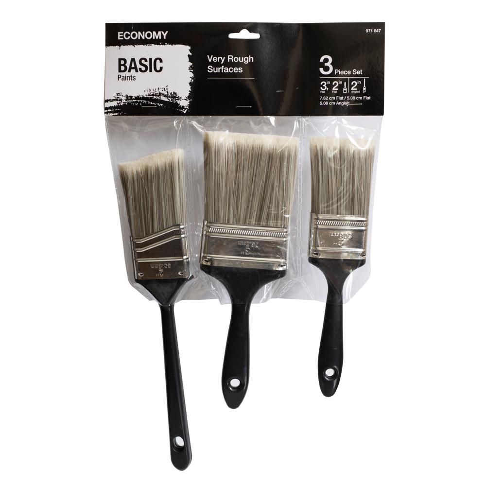 UTILITY 2 in. Flat Cut, 3 in. Flat Cut and 2 in. Angled Sash Utility Paint Brush Set (3-Piece) | The Home Depot