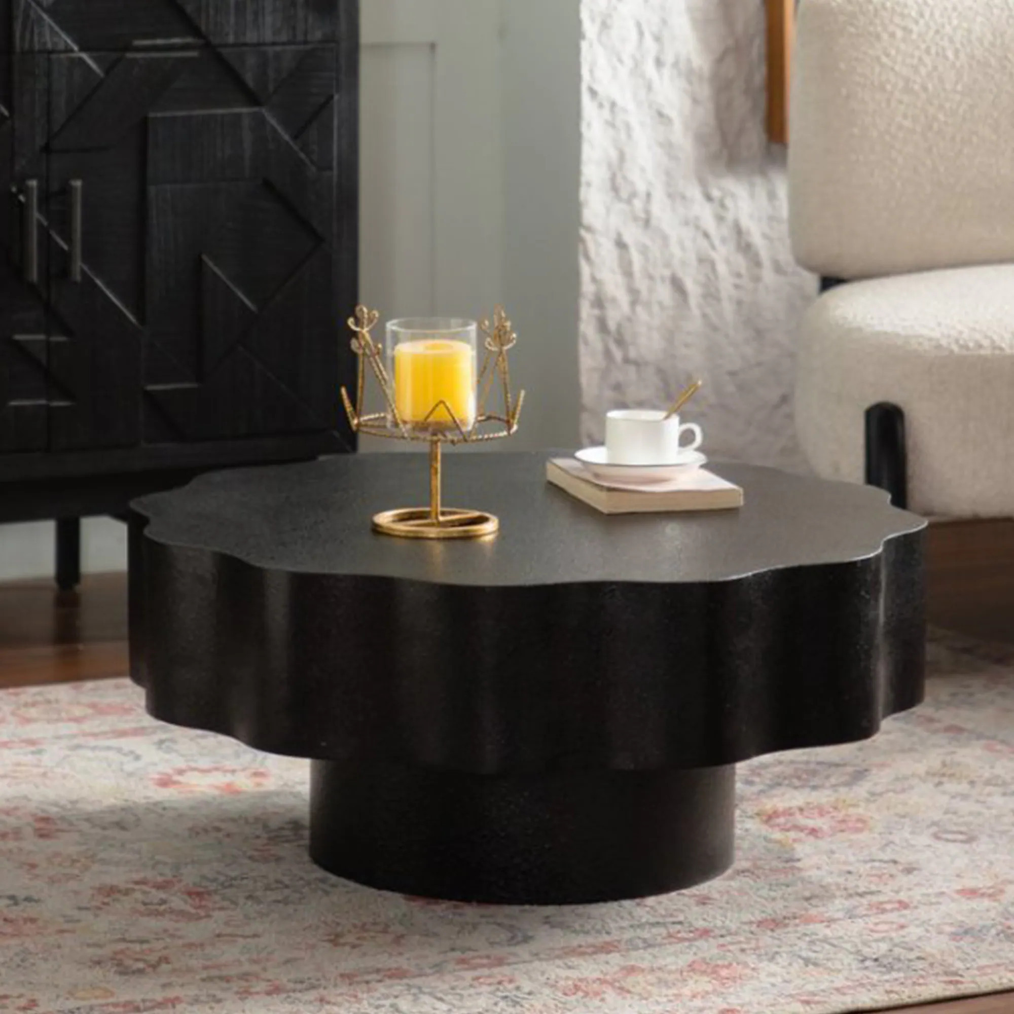 GDFStudio Indoor Modern 31.5-in Wood Coffee Table with Scalloped Wave Edge Design and Easy Assembly Black one_size | 366998 | Lowe's
