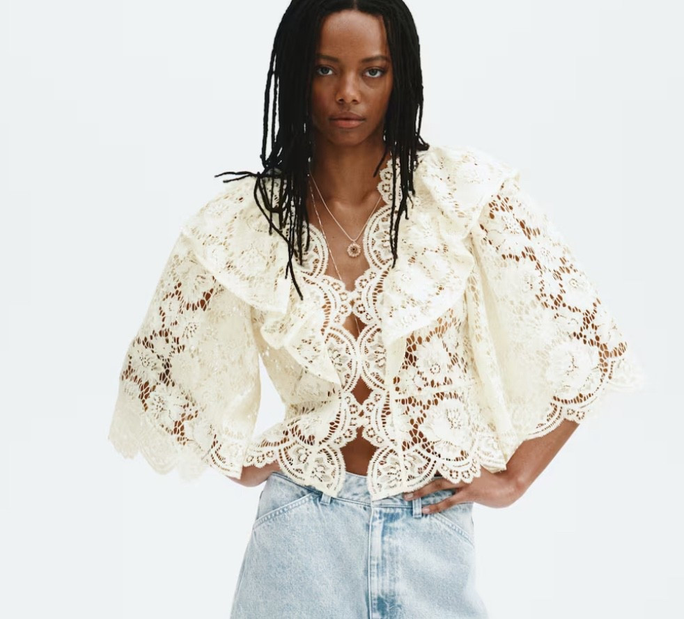 H&M Spring eyelet lace collection
FLOUNCE-TRIMMED LACE BLOUSE

#LTKFestival