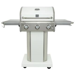 KENMORE 3-Burner Propane Gas Pedestal Grill with Foldable Side Shelves-Pearl PG-4030400LD-PE - Th... | The Home Depot