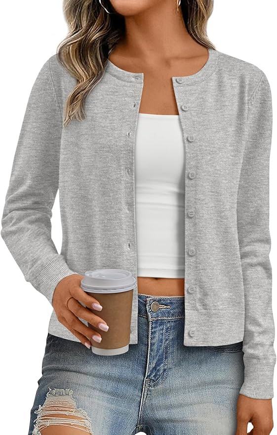 Trendy Queen Womens Cardigan Sweaters Lightweight Crew Neck Long Sleeve Outfits Fall Fashion 2025... | Amazon (US)