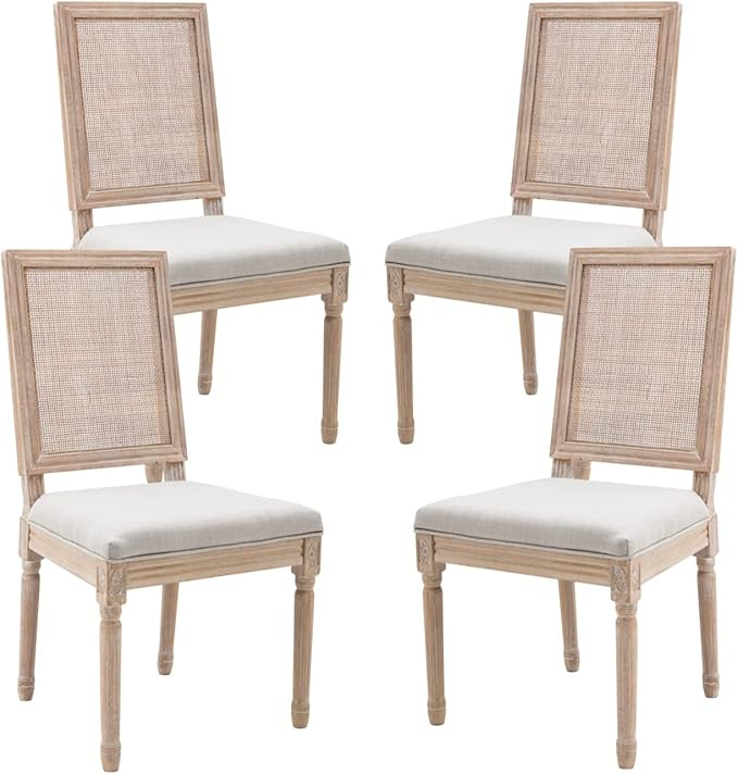 CIMOTA Farmhouse Dining Chairs Set of 4, French Rattan Dining Room Chairs with Rectangle Back/Dis... | Amazon (US)
