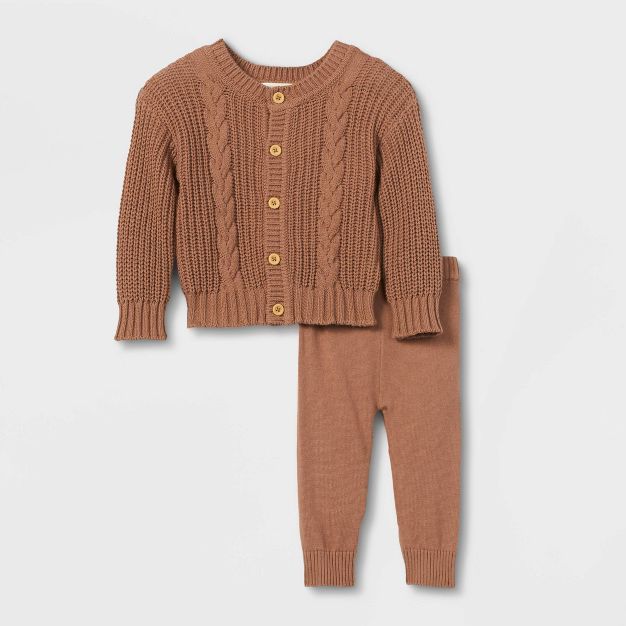 Grayson Collective Baby Cable Knit Cardigan with Leggings Set - Light Brown | Target