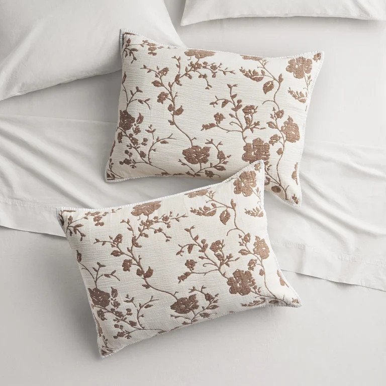 The Pioneer Woman Agatha Floral Gauze Pillow Shams, Standard, Tibet Brown, 2 pack | Walmart (US)