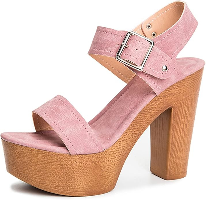 VOMIRA Women's High Heel Platform Sandals Open Toe Double Buckle Strap Chunky Block Wedge Sandals... | Amazon (US)