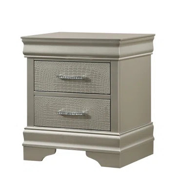 1Pc Modern Glam Style Two Drawers Nightstand Champagne Finish Solid Wood Crystal-Like Diamond Tufted Crocodile Texture Bedroom Furniture | Wayfair North America