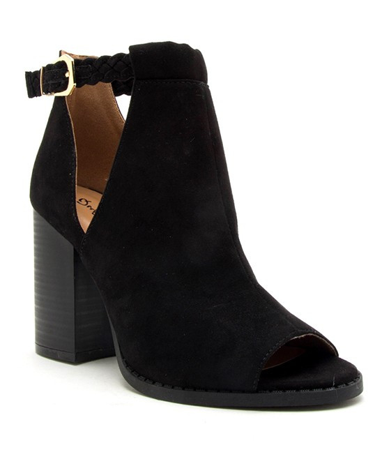 Qupid Women's Casual boots BLK - Black Peep Toe Bootie - Women | Zulily