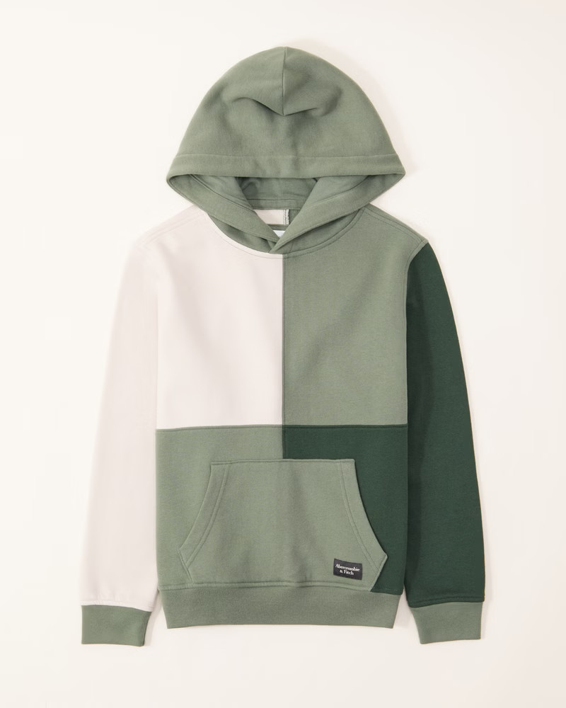 abercrombie kids boys colorblock logo hoodie in dark green - size 15/16 | Abercrombie & Fitch (US)