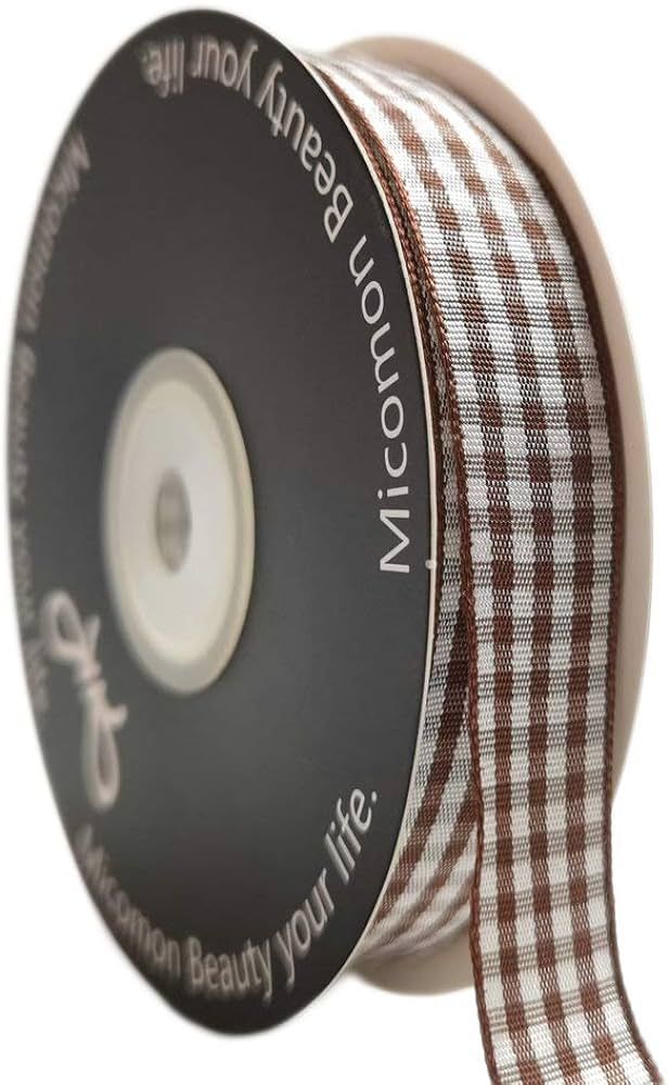Micomon Brown and White Gingham Ribbon Brown Gingham Ribbon 25 Yards Each Roll 100% Polyester (5/... | Amazon (US)