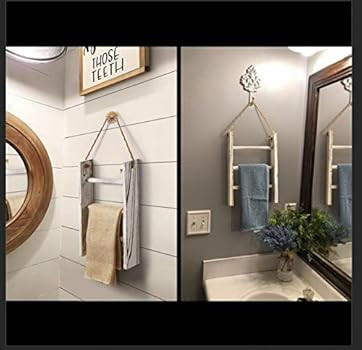 DOCMON Towel Rack-3-Tier Whitewashed Wood Bathroom Decor Wall-Hanging Towel Storage Ladder with R... | Amazon (US)