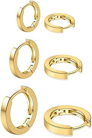 micuco 3 Pairs Small Hoop Earrings Set for Women, 14K Gold Plated Huggie Hoop Earrings for Men, T... | Amazon (US)