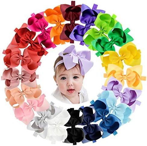 20pcs Baby Girls Hair Bows Headbands 6" Grosgrain Ribbon Hair Band Accessories for Infants Newbor... | Amazon (US)