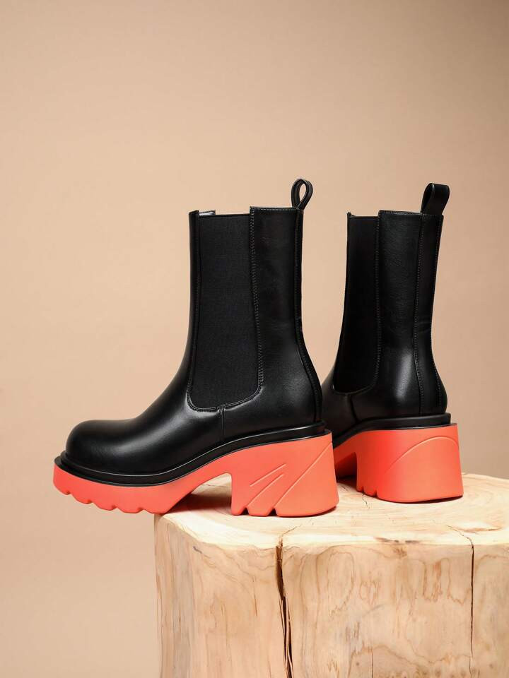 vivianly Vivianly Women Fashion Platform Chelsea Black Ankle Boots Mid Calf Boot Sole Chunky Heel... | SHEIN